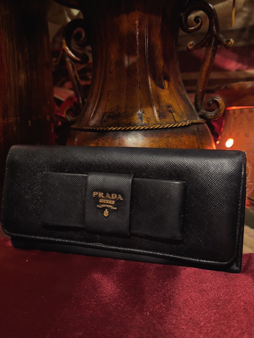 Prada Black Saffiano Leather Bow Continental Wallet - Picture 3 of 16